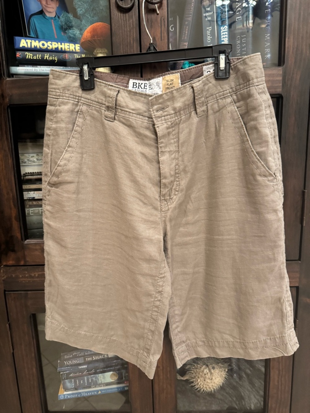 BKE Men’s Slim Fit Tan Linen Shorts